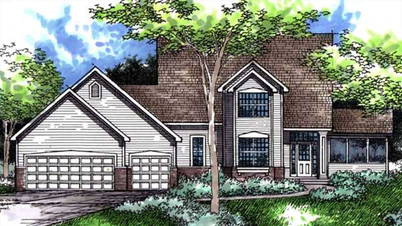 Front view of Farmhouse home (ThePlanCollection: House Plan #146-1992)