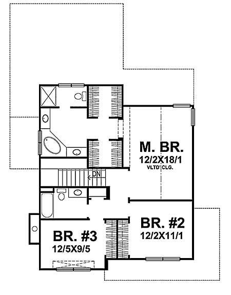 Floor Plan Second Story of Craftsman Plan #146-2017