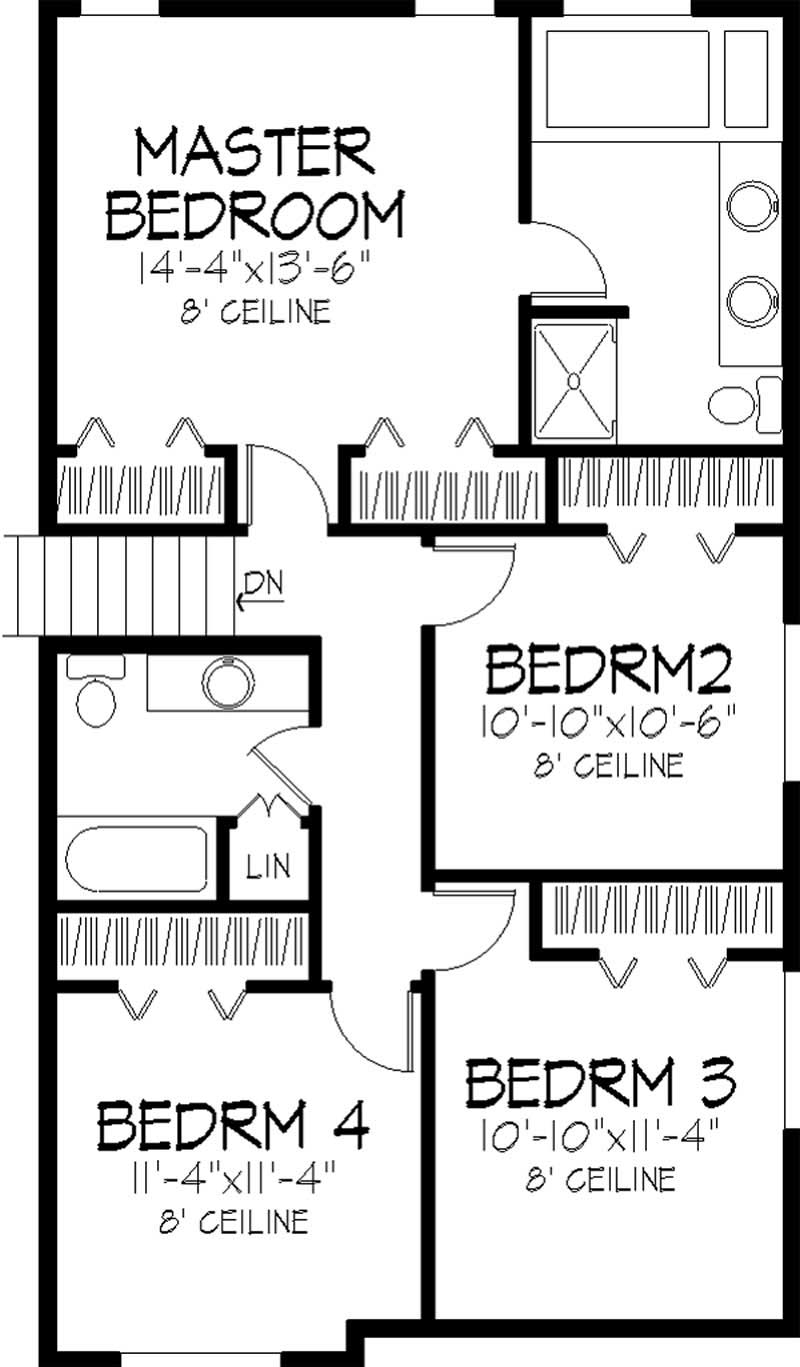Floor Plan Second Story of Tudor Plan #146-2018