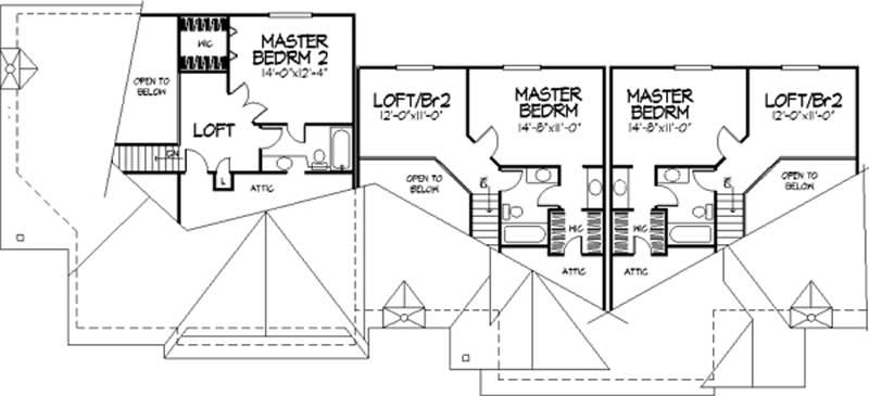 Floor Plan Second Story of Multi-Unit Plan #146-2029