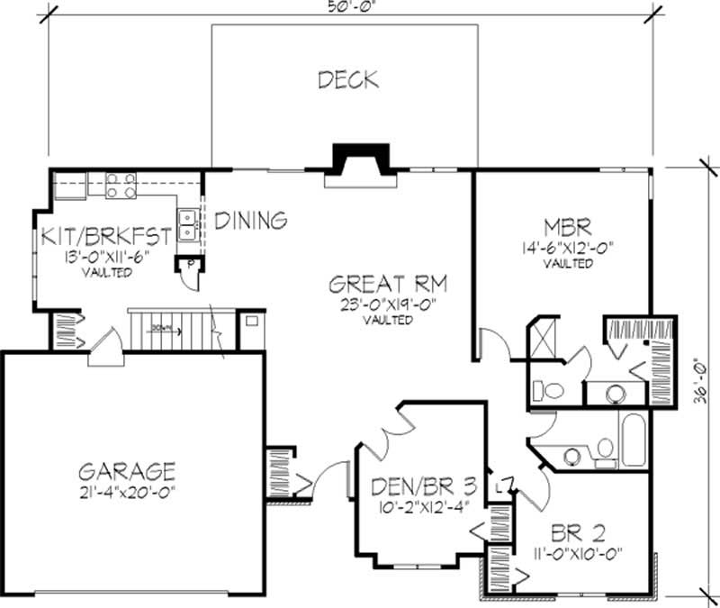 Floor Plan First Story of Ranch Plan #146-2035
