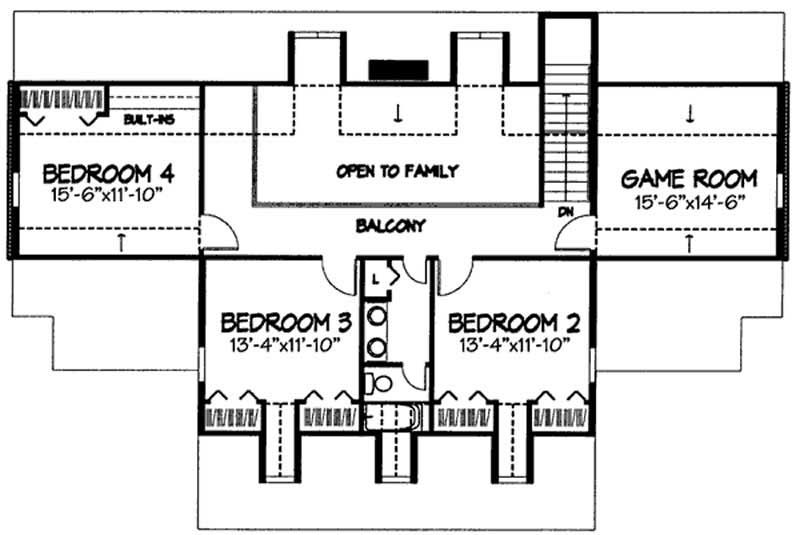 Floor Plan Second Story of Colonial Plan #146-2038