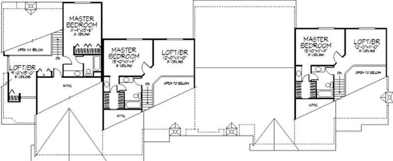Floor Plan Second Story of Multi-Unit Plan #146-2044