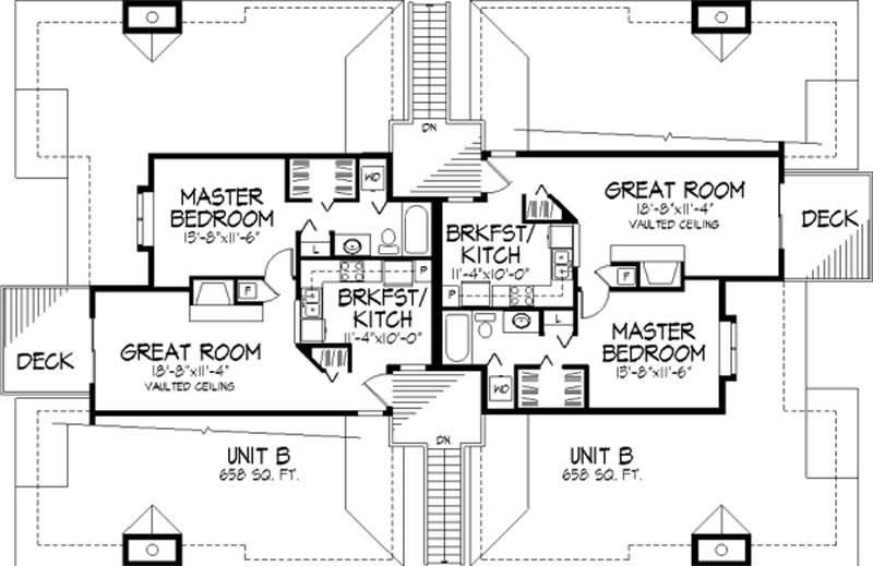 Floor Plan Second Story of Multi-Unit Plan #146-2055