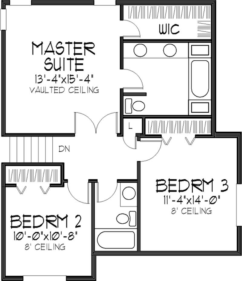 Floor Plan Second Story of Tudor Plan #146-2090