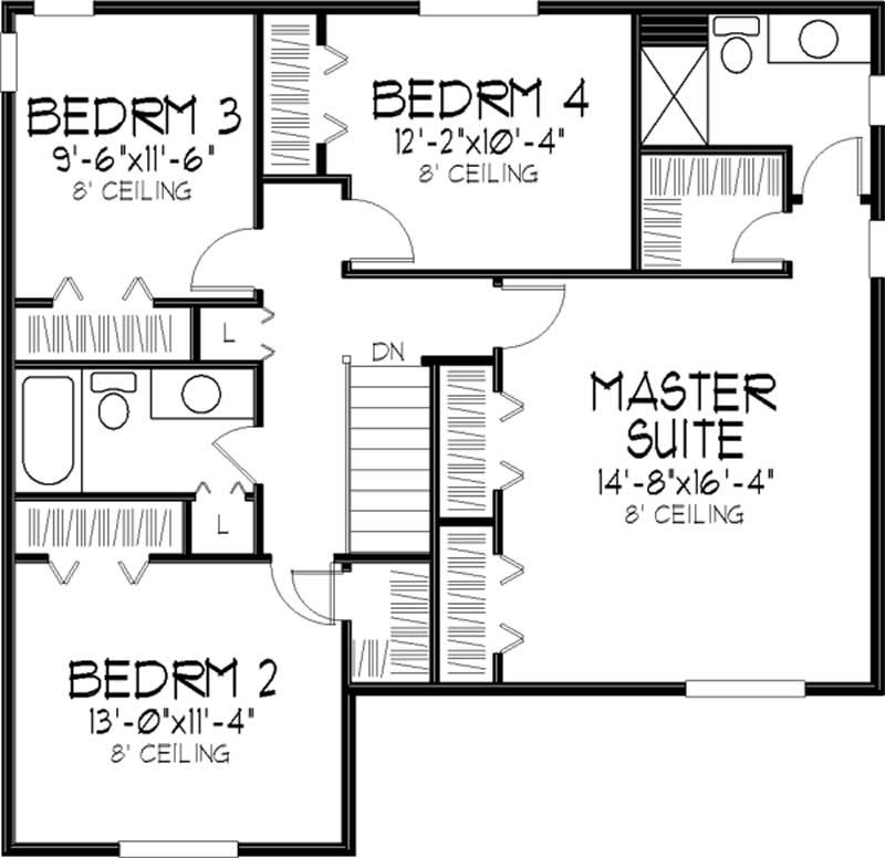 Floor Plan Second Story of Tudor Plan #146-2094