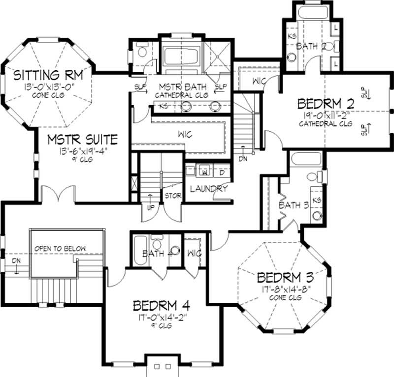Floor Plan Second Story of Country Plan #146-2122