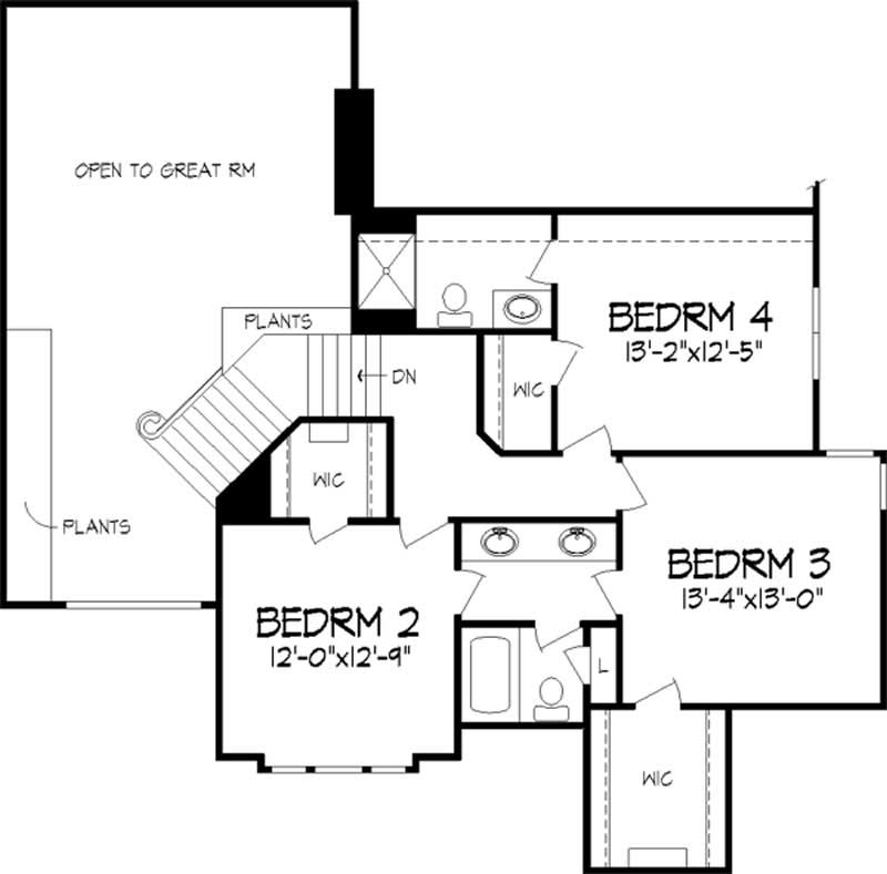 Floor Plan Second Story of Colonial Plan #146-2130