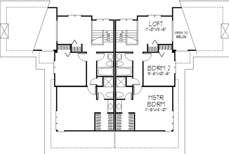 Floor Plan Second Story of Multi-Unit Plan #146-2140