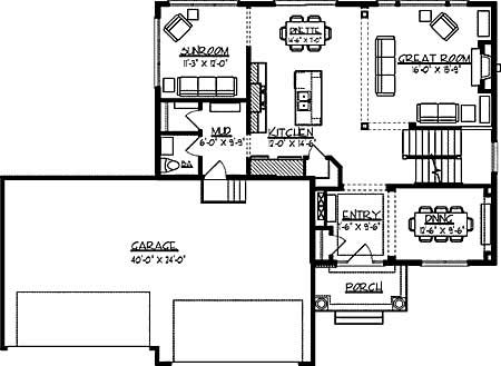 Floor Plan First Story of Country Plan #146-2145