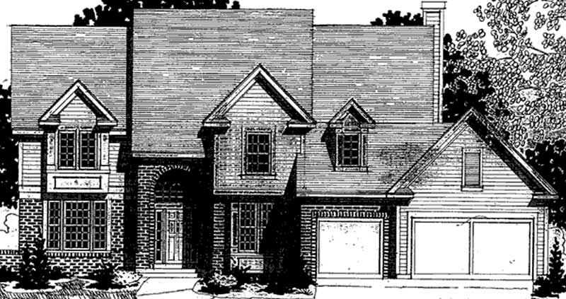 Front view of Colonial home (ThePlanCollection: House Plan #146-2149)