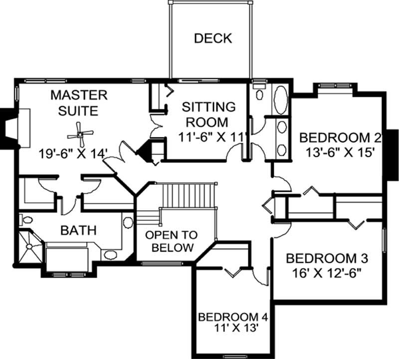 Floor Plan Second Story of Colonial Plan #146-2149