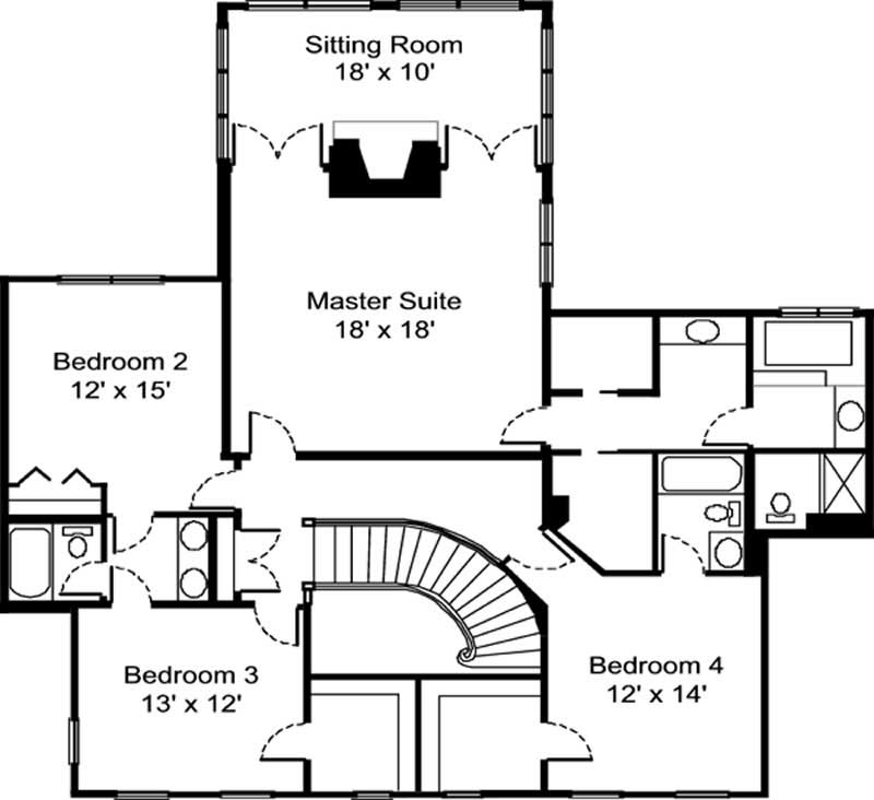 Floor Plan Second Story of Colonial Plan #146-2153