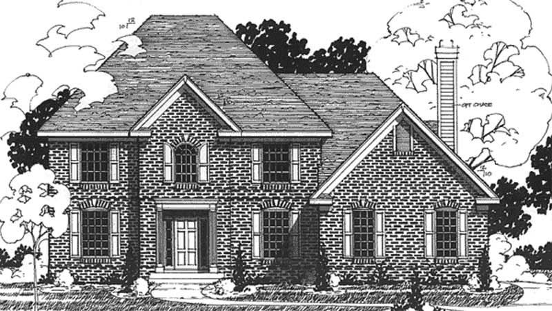 Front view of Colonial home (ThePlanCollection: House Plan #146-2161)