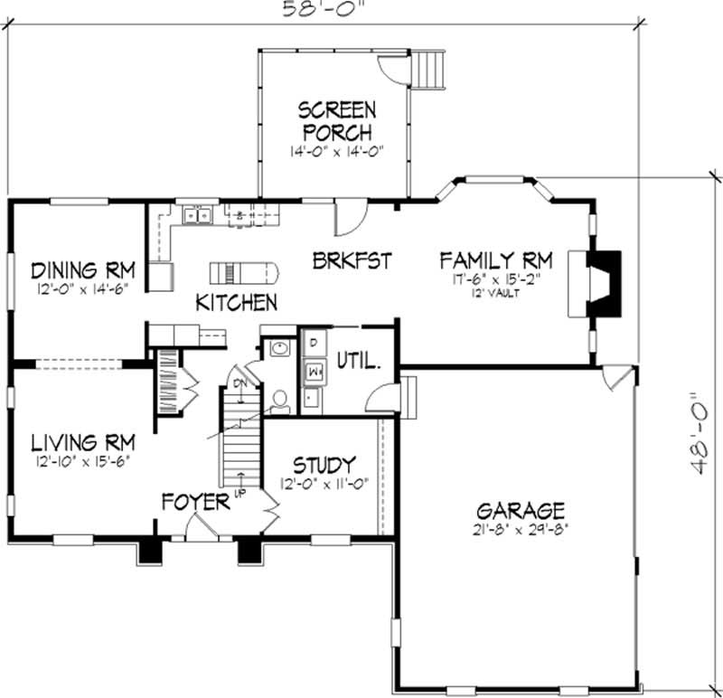 Floor Plan First Story of Colonial Plan #146-2161