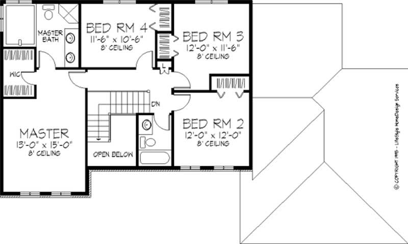 Floor Plan Second Story of Colonial Plan #146-2169
