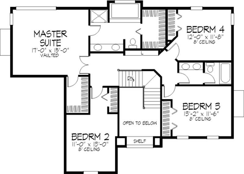 Floor Plan Second Story of Colonial Plan #146-2189