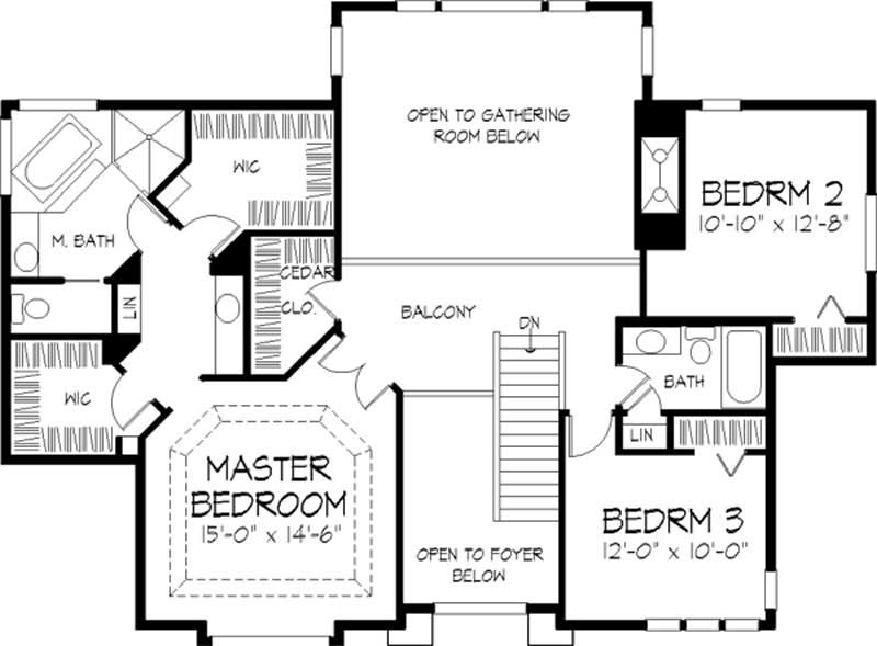 Floor Plan Second Story of Colonial Plan #146-2194