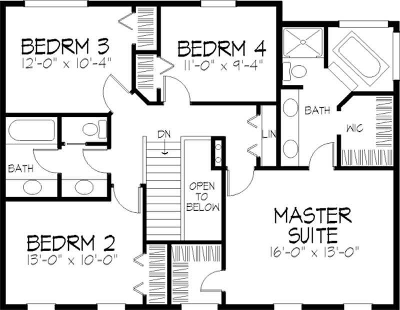 Floor Plan Second Story of Colonial Plan #146-2196
