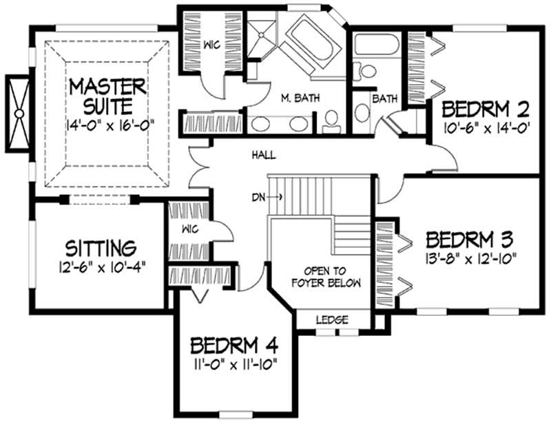 Floor Plan Second Story of European Plan #146-2207