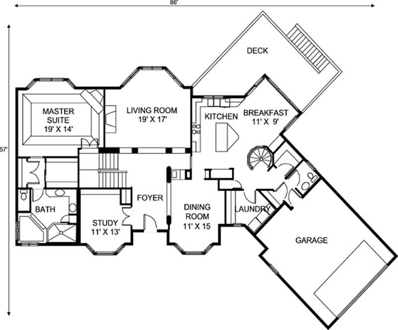 Floor Plan First Story of European Plan #146-2214