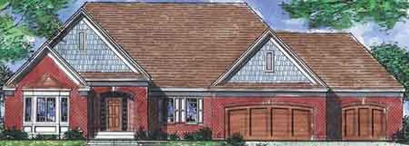 Front view of French home (ThePlanCollection: House Plan #146-2228)