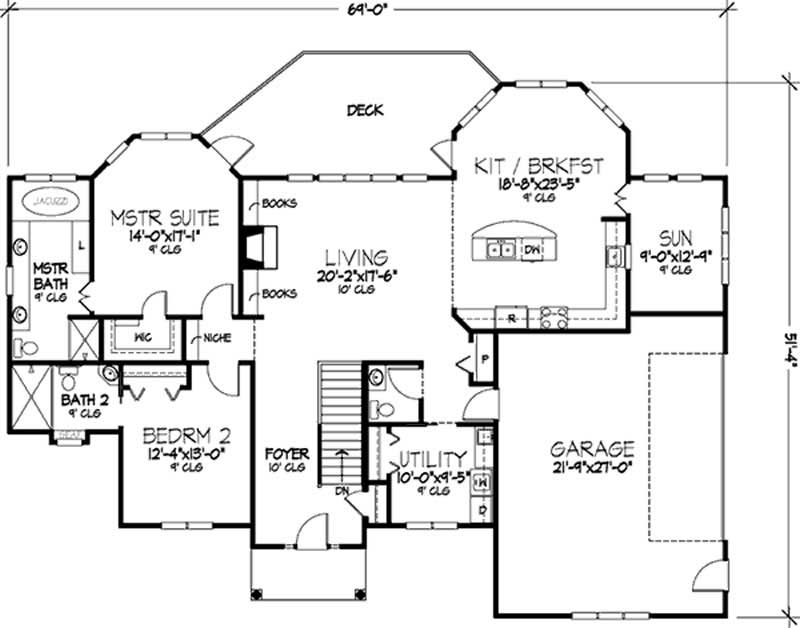 Floor Plan First Story of Shingle Plan #146-2239