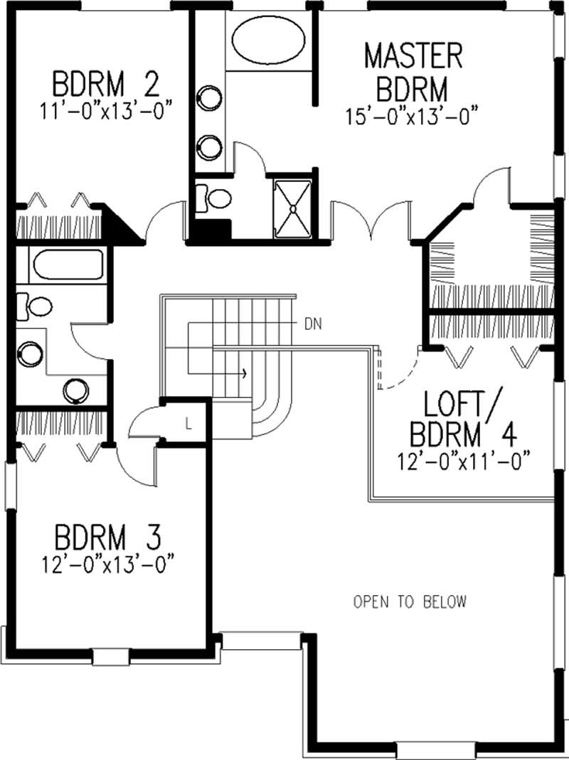 Floor Plan Second Story of European Plan #146-2246