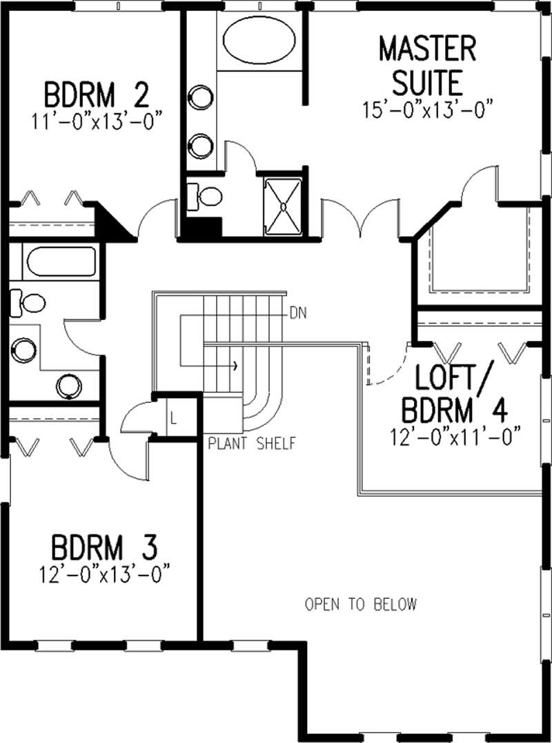 Floor Plan Second Story of Colonial Plan #146-2247