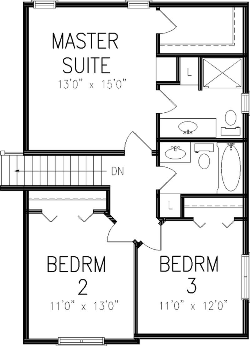 Floor Plan Second Story of Cape Cod Plan #146-2255
