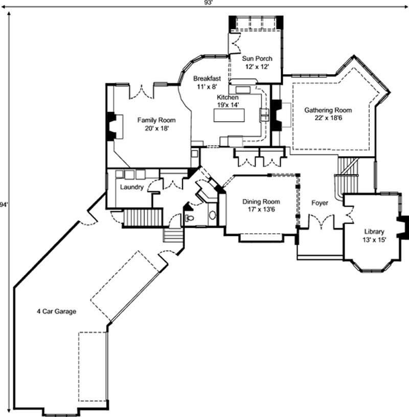Floor Plan First Story of European Plan #146-2273