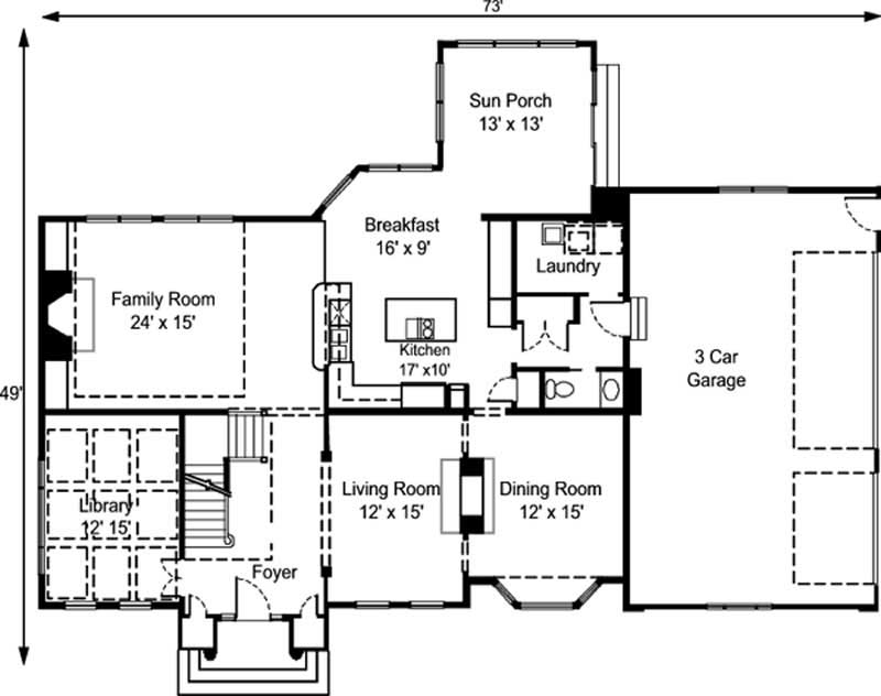 Floor Plan First Story of Colonial Plan #146-2274
