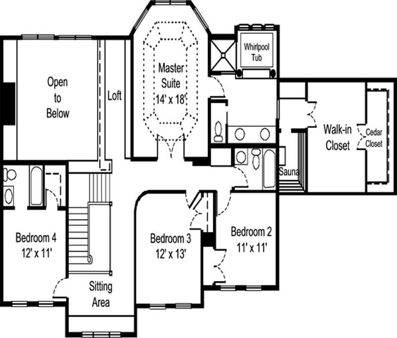 Floor Plan Second Story of Colonial Plan #146-2274