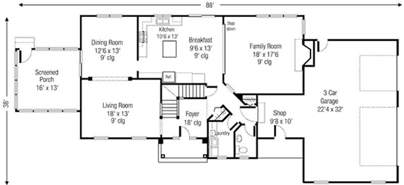 Floor Plan First Story of European Plan #146-2276