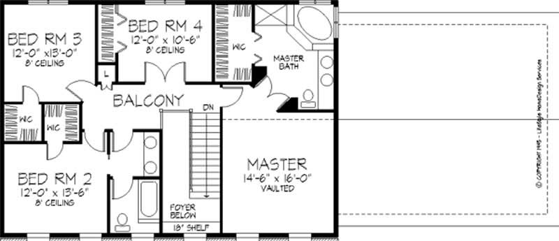 Floor Plan Second Story of Colonial Plan #146-2292