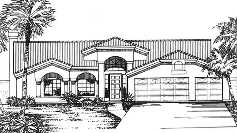 Front view of Florida Style home (ThePlanCollection: House Plan #146-2331)