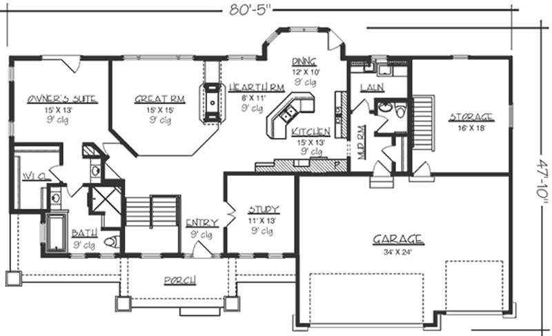 Floor Plan First Story of Ranch Plan #146-2349