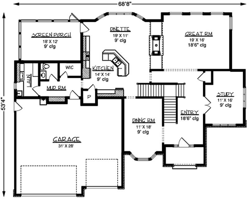 Floor Plan First Story of European Plan #146-2350