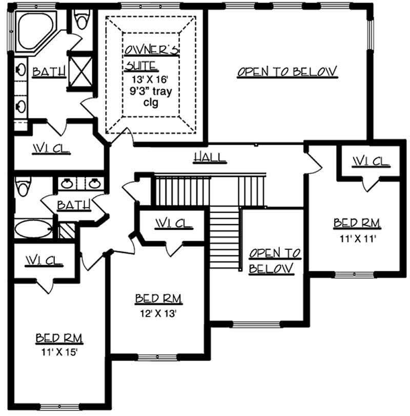 Floor Plan Second Story of European Plan #146-2350