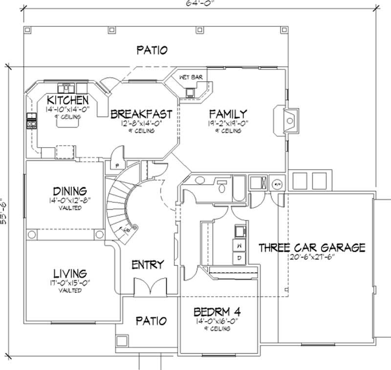 Floor Plan First Story of Florida Style Plan #146-2363