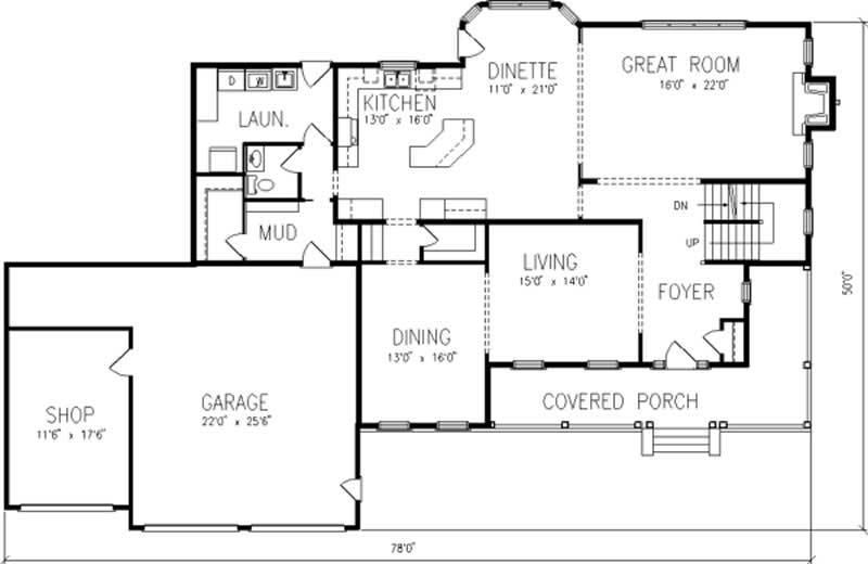 Floor Plan First Story of Country Plan #146-2364