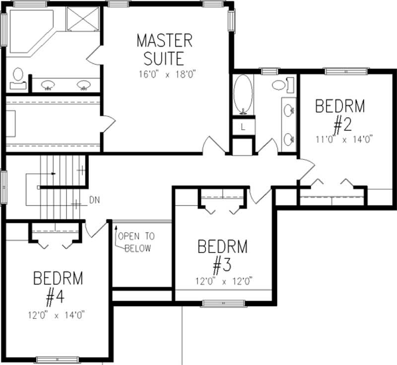 Floor Plan Second Story of Colonial Plan #146-2369