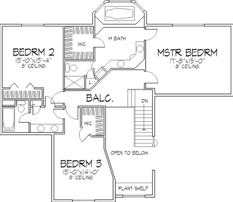 Floor Plan Second Story of Tudor Plan #146-2379