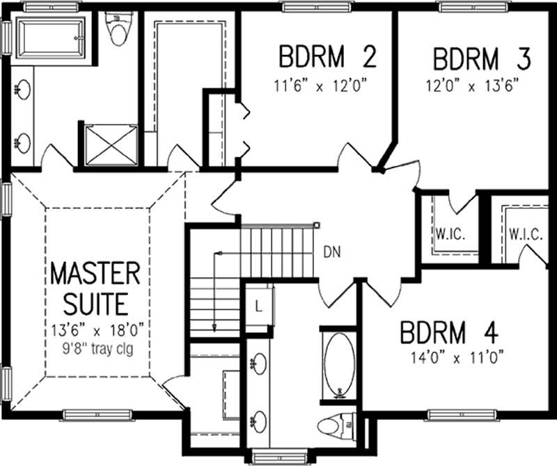 Floor Plan Second Story of Colonial Plan #146-2383