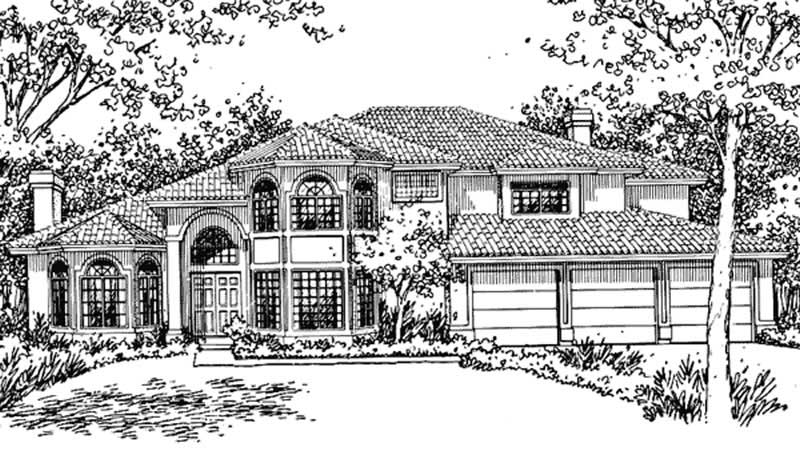 Front view of Florida Style home (ThePlanCollection: House Plan #146-2385)