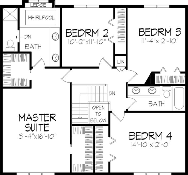 Floor Plan Second Story of Colonial Plan #146-2396