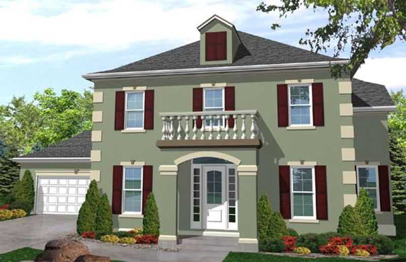 Front view of Colonial home (ThePlanCollection: House Plan #146-2415)
