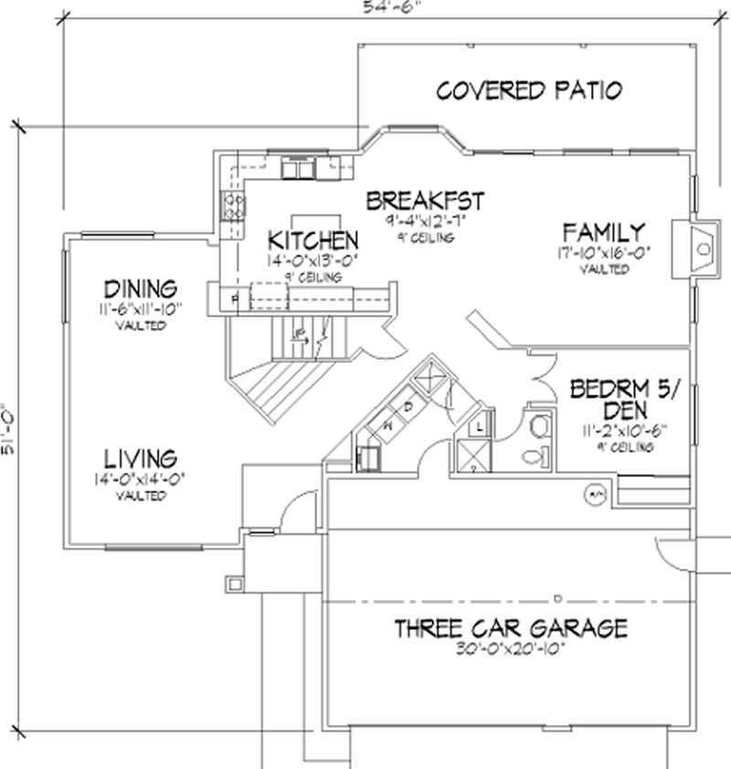 Floor Plan First Story of Florida Style Plan #146-2421