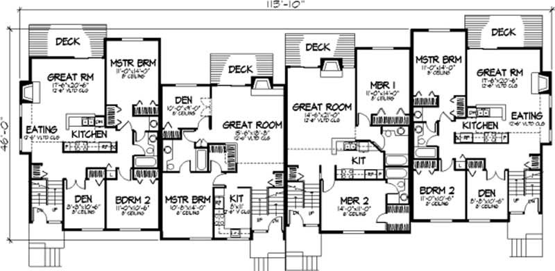 Floor Plan Second Story of Multi-Unit Plan #146-2437