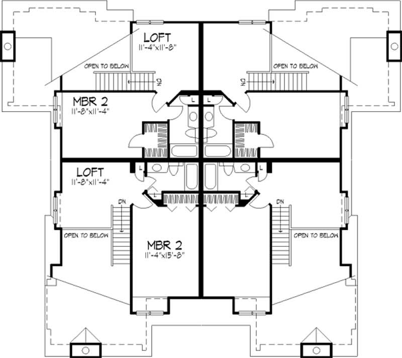 Floor Plan Second Story of Multi-Unit Plan #146-2464